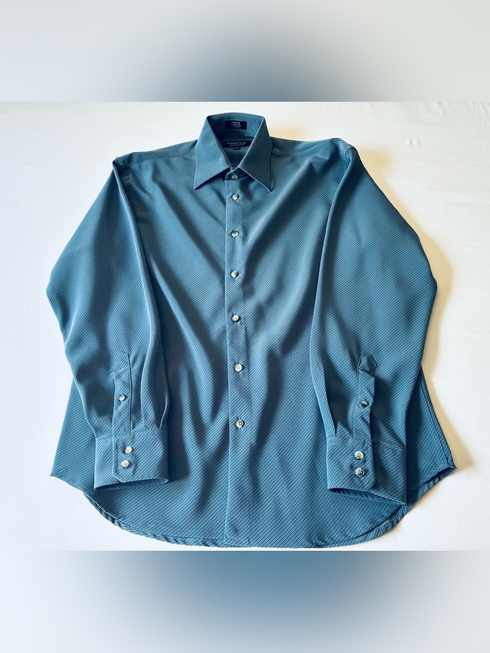 Profilo Men's Medium Blue Dress Shirt with Black Stripes - Long Sleeve Button-Up